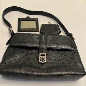 Genuine Ostrich Handbag set w mirror and change purse